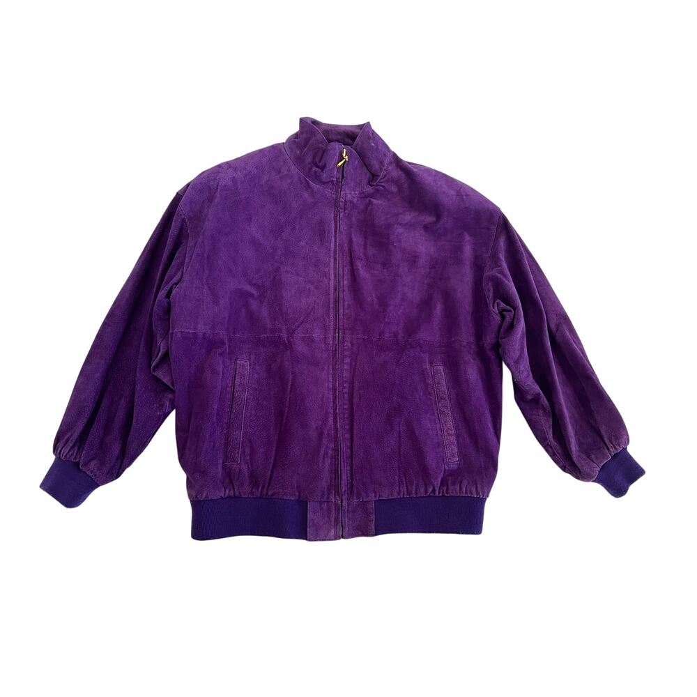 Vintage Pelle Womes Large Suede Jacket New York Milano Purple Retro 80s